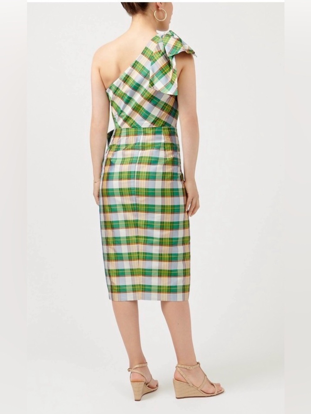 J.Crew one shoulder plaid silk taffeta dress 4 bow dressy wedding cocktail - Picture 3 of 9